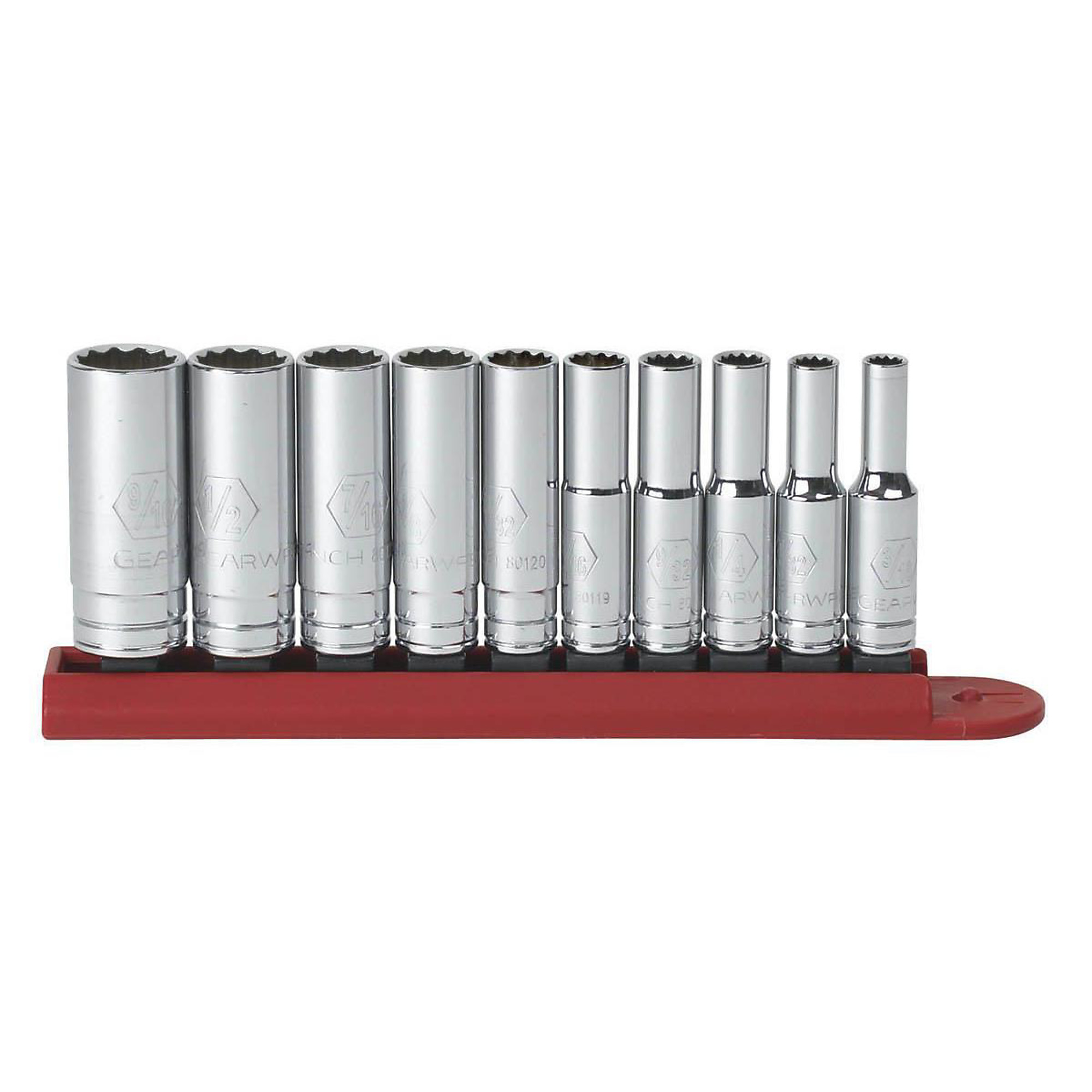 GearWrench 10-Piece 1/4in. Drive 12-Point Deep SAE Socket Set — Chrome Finish, Model# KDT80309D